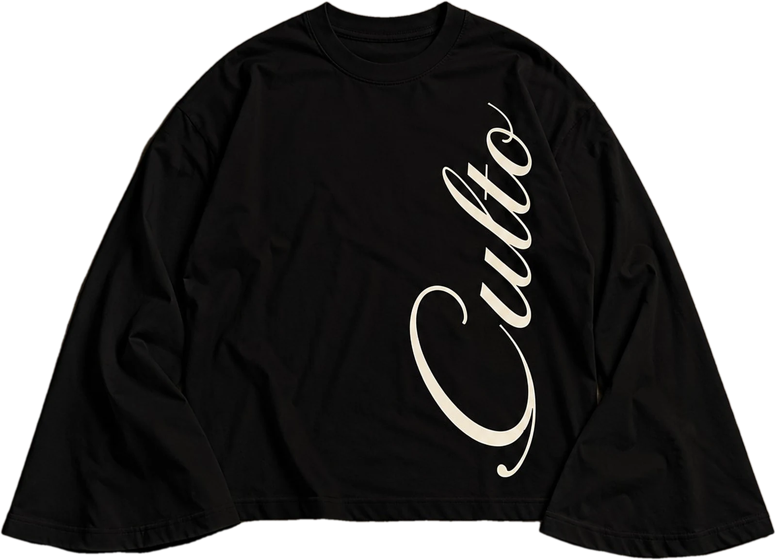 Long sleeve negro con «Culto» en letra script blanco hueso